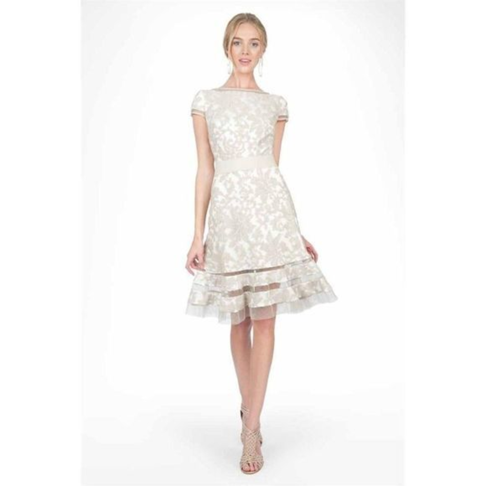 Tadashi Shoji Tan Cream‎ Overlay Dress
